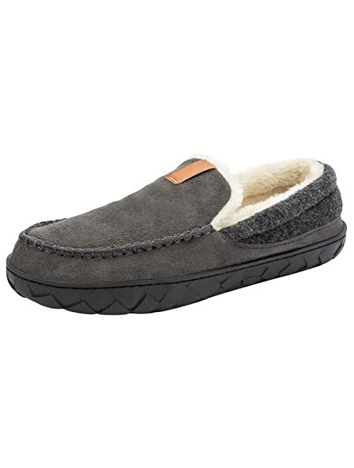 deenor Men's Moccasin House Slippers Cozy Memory Foam Bedroom Slippers Indoor Outdoor Non-slip Suede Slippers Plush Lining