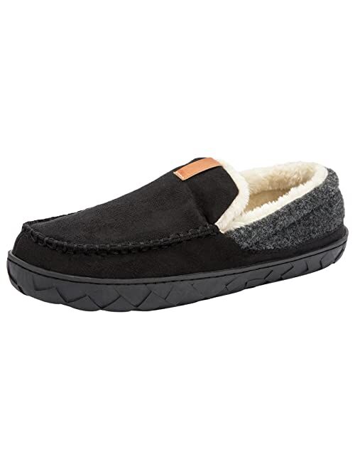 deenor Men's Moccasin House Slippers Cozy Memory Foam Bedroom Slippers Indoor Outdoor Non-slip Suede Slippers Plush Lining