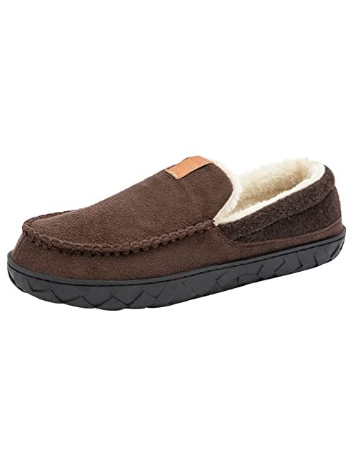 deenor Men's Moccasin House Slippers Cozy Memory Foam Bedroom Slippers Indoor Outdoor Non-slip Suede Slippers Plush Lining