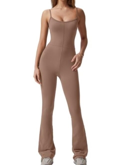 Flare Jumpsuits for Women Spaghetti Straps Scoop Neck Bodycon Full Length Casual Unitard Playsuit