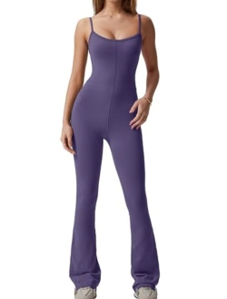 Flare Jumpsuits for Women Spaghetti Straps Scoop Neck Bodycon Full Length Casual Unitard Playsuit