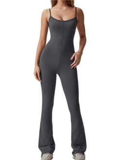 Flare Jumpsuits for Women Spaghetti Straps Scoop Neck Bodycon Full Length Casual Unitard Playsuit