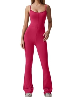 Flare Jumpsuits for Women Spaghetti Straps Scoop Neck Bodycon Full Length Casual Unitard Playsuit