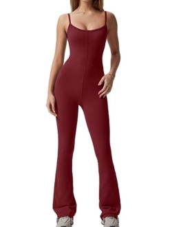 Flare Jumpsuits for Women Spaghetti Straps Scoop Neck Bodycon Full Length Casual Unitard Playsuit