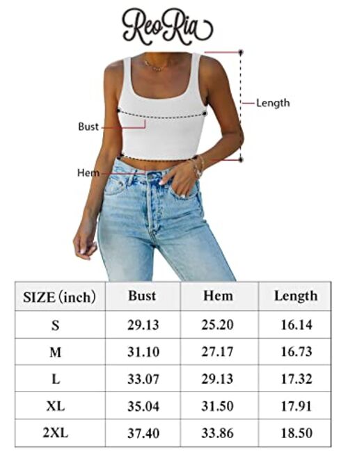 REORIA Women’s Sexy Square Neck Double Lined Seamless Sleeveless Cropped Tank Yoga Crop Tops