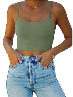 Womens Sexy Adjustable Spaghetti Strap Double Lined Seamless Camisole Tank Yoga Crop Tops