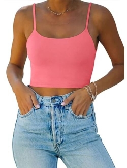 Womens Sexy Adjustable Spaghetti Strap Double Lined Seamless Camisole Tank Yoga Crop Tops