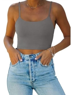 Womens Sexy Adjustable Spaghetti Strap Double Lined Seamless Camisole Tank Yoga Crop Tops