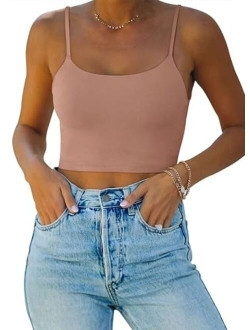 Womens Sexy Adjustable Spaghetti Strap Double Lined Seamless Camisole Tank Yoga Crop Tops