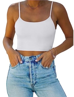 Womens Sexy Adjustable Spaghetti Strap Double Lined Seamless Camisole Tank Yoga Crop Tops