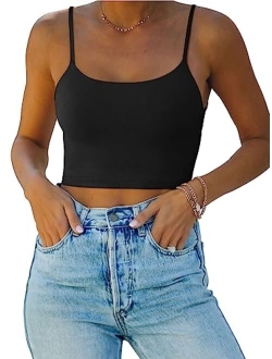 Womens Sexy Adjustable Spaghetti Strap Double Lined Seamless Camisole Tank Yoga Crop Tops