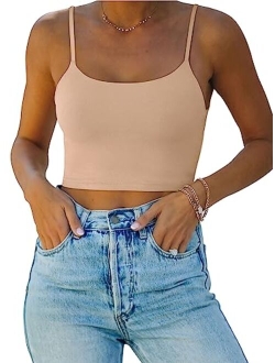 Womens Sexy Adjustable Spaghetti Strap Double Lined Seamless Camisole Tank Yoga Crop Tops