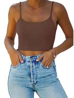 Womens Sexy Adjustable Spaghetti Strap Double Lined Seamless Camisole Tank Yoga Crop Tops