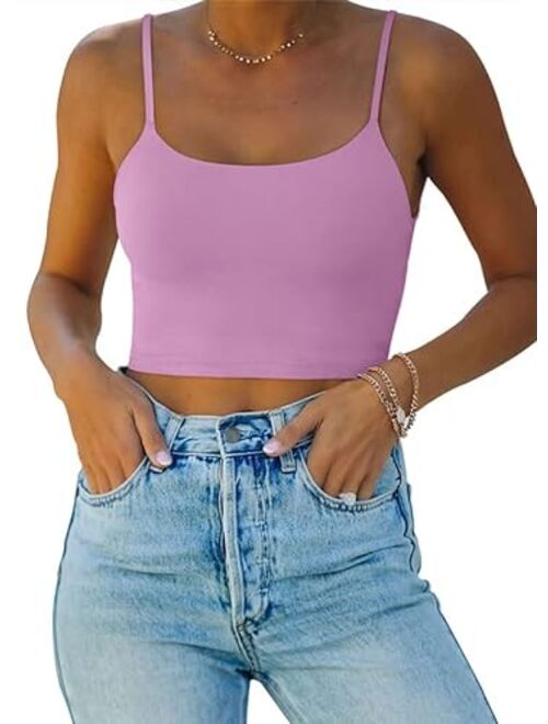 REORIA Women’s Sexy Adjustable Spaghetti Strap Double Lined Seamless Camisole Tank Yoga Crop Tops