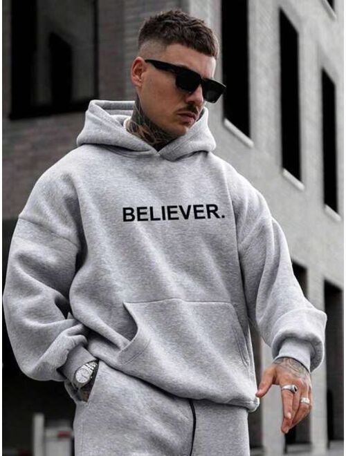 Shein Men Letter Graphic Kangaroo Pocket Drop Shoulder Hoodie