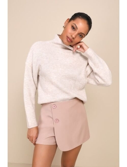 Irresistible Comfort Mauve Pink Funnel Neck Pullover Sweater