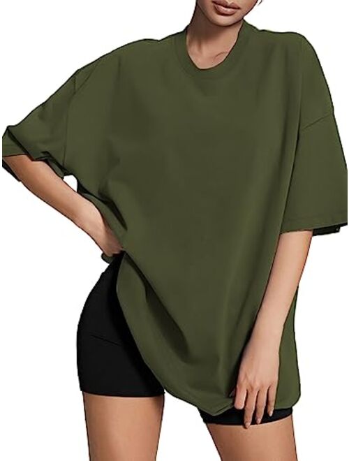 ATHMILE Womens Oversized T Shirts Loose Fit Crewneck Short Sleeve Tops Summer Casual Blouse Y2K 2023 Basic Tee