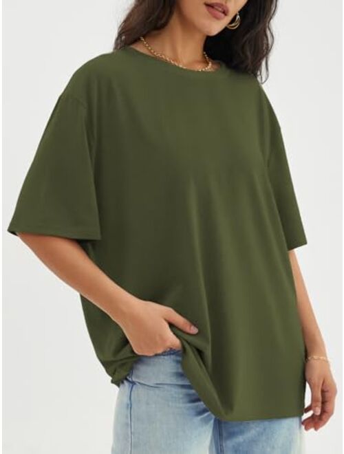 ATHMILE Womens Oversized T Shirts Loose Fit Crewneck Short Sleeve Tops Summer Casual Blouse Y2K 2023 Basic Tee