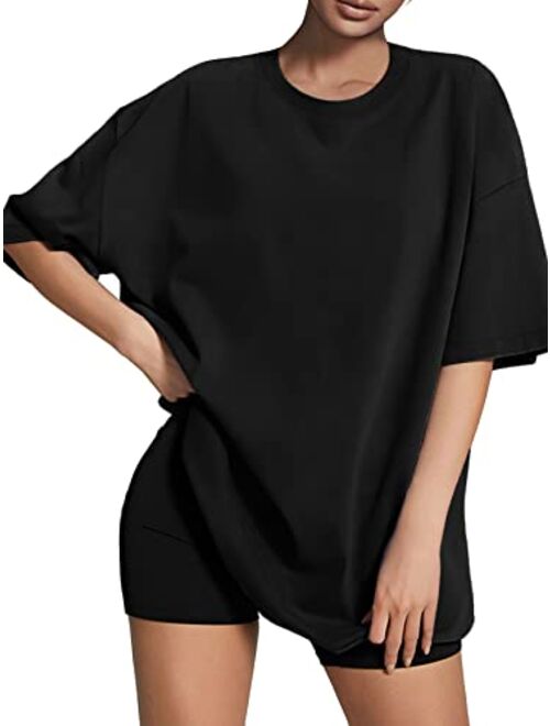 ATHMILE Womens Oversized T Shirts Loose Fit Crewneck Short Sleeve Tops Summer Casual Blouse Y2K 2023 Basic Tee