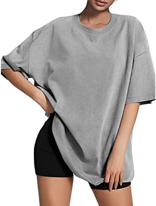 ATHMILE Womens Oversized T Shirts Loose Fit Crewneck Short Sleeve Tops Summer Casual Blouse Y2K 2023 Basic Tee