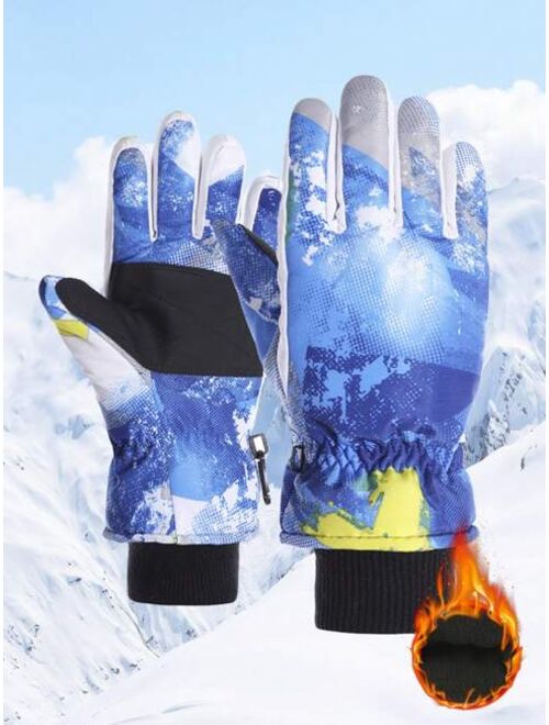 Shein 1pair Children'S Waterproof Gloves, Winter Warm Keeping Gloves For Boys & Girls, Sports Gloves For Riding & Skiing, Suitable For 8-14 Years Old Kids