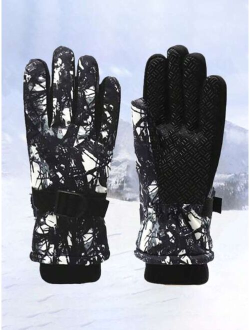 Shein 1pair Children Winter Outdoor Anti-Skid Warm Fingerless Gloves With Buckle And Strap Design, Suitable For Cycling