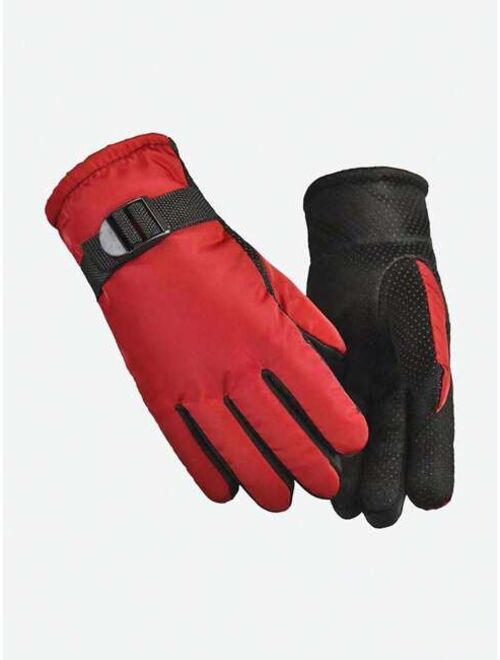 Shein 1pair Children Winter Outdoor Anti-Skid Warm Fingerless Gloves With Buckle And Strap Design, Suitable For Cycling