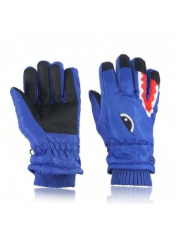 Shein 1pair Waterproof Winter Warm Snow Gloves For Kids, Boys & Girls Skiing Windproof Finger Separated Gloves