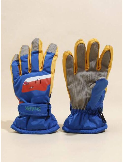 Shein 1pair Waterproof Winter Warm Snow Gloves For Kids, Boys & Girls Skiing Windproof Finger Separated Gloves