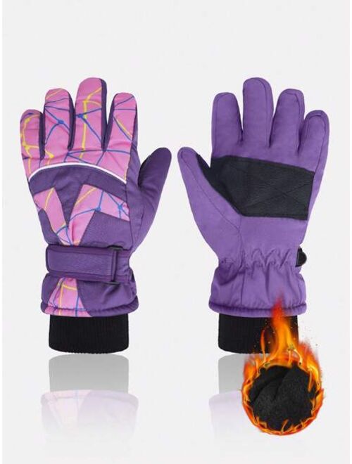 Shein 1pair Waterproof Winter Warm Snow Gloves For Kids, Boys & Girls Skiing Windproof Finger Separated Gloves