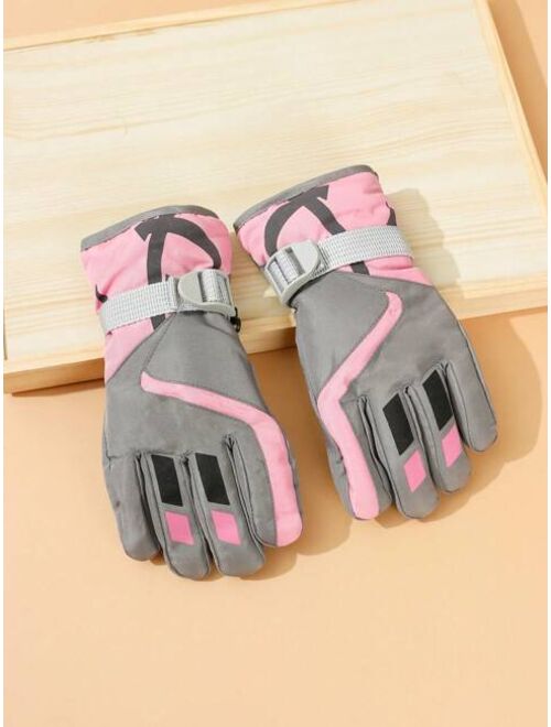 Shein 3-8 Years Old Kids' Warm Waterproof Skiing Gloves For Winter