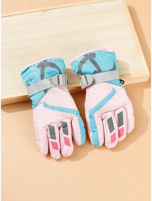 Shein 3-8 Years Old Kids' Warm Waterproof Skiing Gloves For Winter