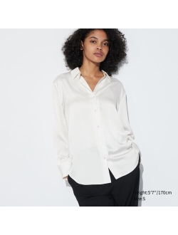 Women's Satin Button-Up Long-Sleeve Blouse