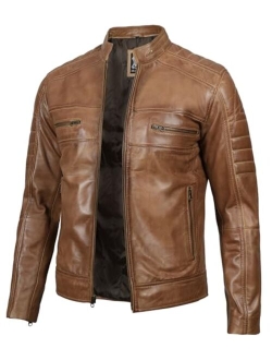 Blingsoul Leather Jacket Men - Distressed Cafe Racer Leather Motorcycle Jacket Men