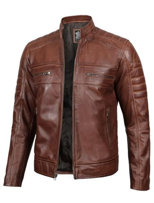 Blingsoul Leather Jacket Men - Distressed Cafe Racer Leather Motorcycle Jacket Men