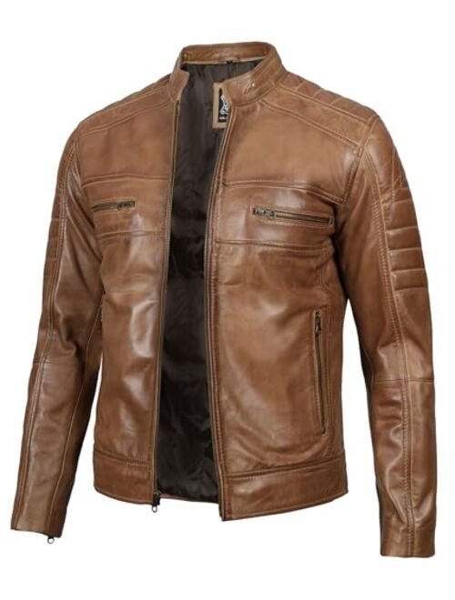 Blingsoul Leather Jacket Men - Distressed Cafe Racer Leather Motorcycle Jacket Men