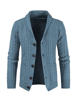 JMIERR Men's Casual Long Sleeve Shawl Collar Buttons Down Cable Knit Cardigan Sweater with Pockets