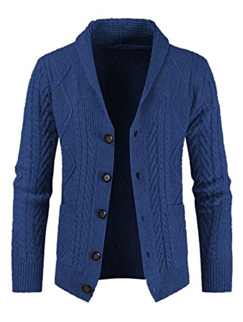 JMIERR Men's Casual Long Sleeve Shawl Collar Buttons Down Cable Knit Cardigan Sweater with Pockets