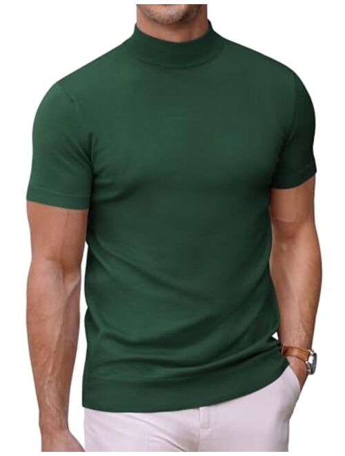 COOFANDY Mens Mock Turtleneck Sweater Short Sleeve Solid Color T-Shirts Basic Slim Fit Knitted Pullover Tees