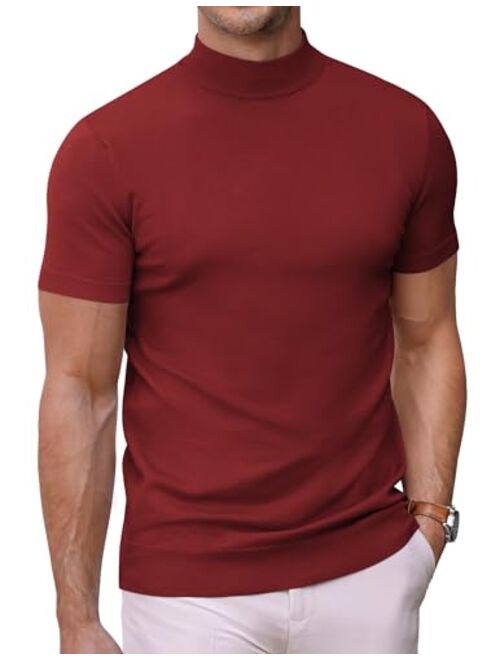 COOFANDY Mens Mock Turtleneck Sweater Short Sleeve Solid Color T-Shirts Basic Slim Fit Knitted Pullover Tees