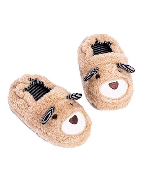 Csfry Toddler Boys Slippers Cartoon Cute Animals Plush Warm Home Shoes