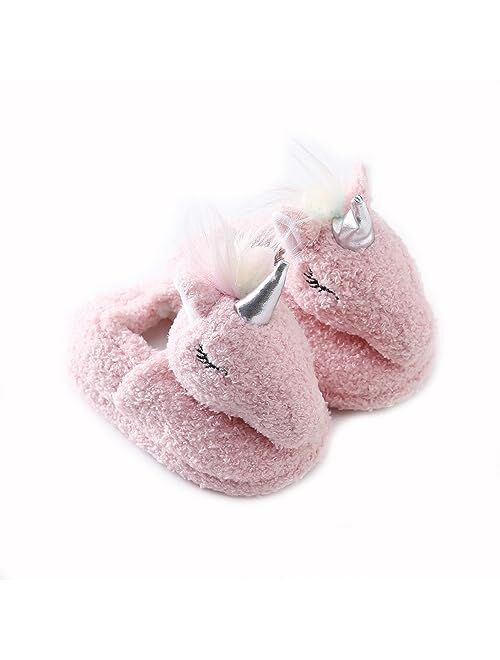 Csfry Toddler Boys Slippers Cartoon Cute Animals Plush Warm Home Shoes