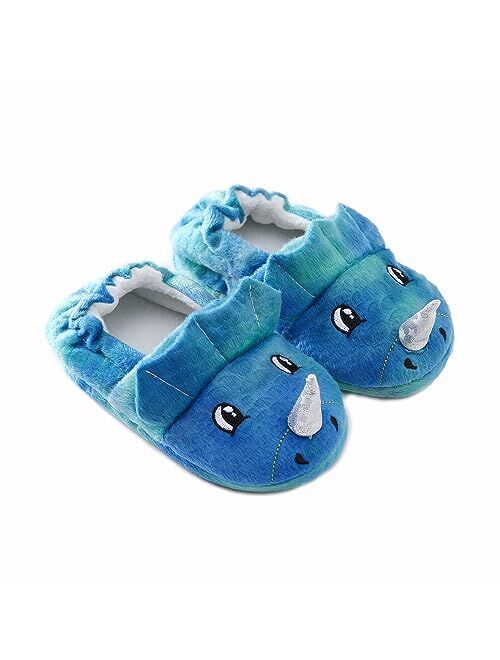 Csfry Toddler Boys Slippers Cartoon Cute Animals Plush Warm Home Shoes