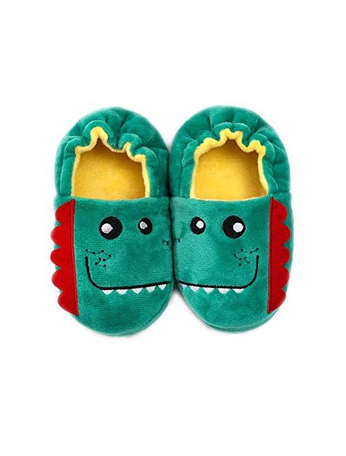 Csfry Toddler Boys Slippers Cartoon Cute Animals Plush Warm Home Shoes