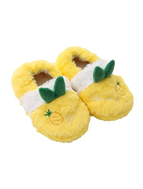 Csfry Toddler Boys Slippers Cartoon Cute Animals Plush Warm Home Shoes