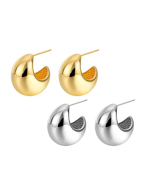 Evoklo Teardrop Chunky Earrings for Women Trendy Hoop Earring Set Earring Dupes, Gold Earrings