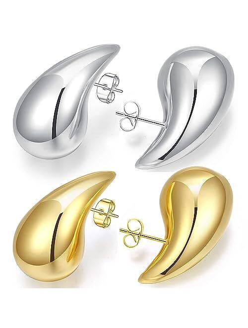 Diowus Tear Drop Earrings for Women, Chunky Gold Hoop Polishing Hypoallergenic Lightweight Waterdrop Trending Oversized Hollow Open Hoops Dupes Girl Jewelry