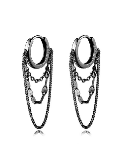 Reffeer Solid 925 Sterling Silver Chain Drop Earrings Hoop for Women Teen Girls Hoop Earrings Tassel Chain Huggie Dangle Earrings