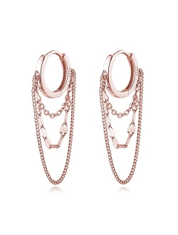 Reffeer Solid 925 Sterling Silver Chain Drop Earrings Hoop for Women Teen Girls Hoop Earrings Tassel Chain Huggie Dangle Earrings