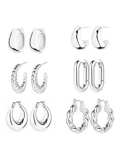 Allhola 6 Pairs 14K Gold Hoop Earrings for Women Lightweight Chunky Hoop Earrings Multipack Hypoallergenic, Thick Open Twisted Huggie Hoops Earring Set Jewelry for Gifts.